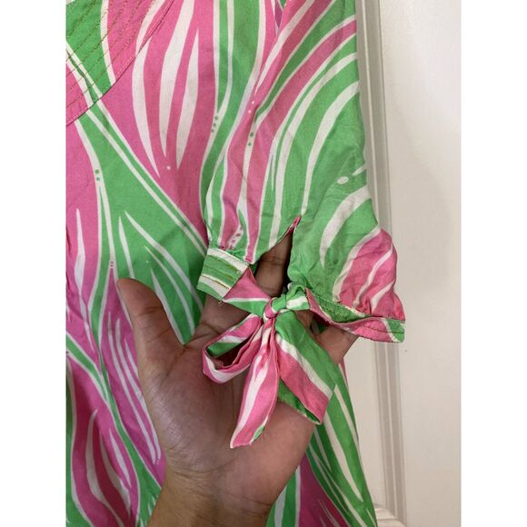 Lilly Pulitzer Pink and Green Leaf Silk Dress Size 10 - Picture 8 of 11